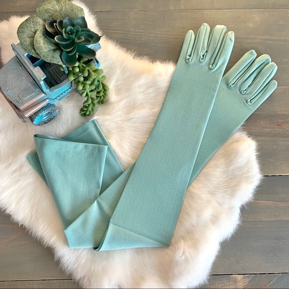 Accessories - Retro 1920s Long Teal Evening Gloves